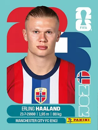 Figurinha oficial da Panini de Erling Haaland (Noruega), Copa 2026