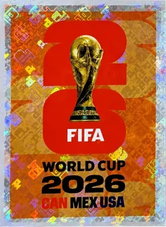 Figurinha holográfica laranja do emblema da Copa do Mundo FIFA 2026