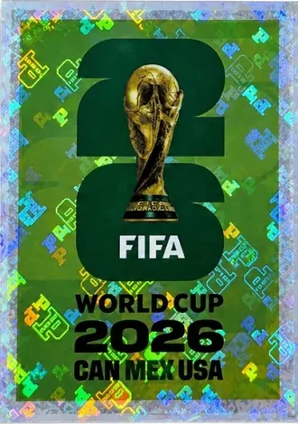Figurinha holográfica verde do emblema da Copa do Mundo FIFA 2026