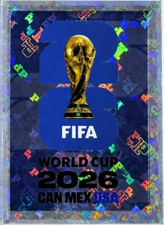 Figurinha holográfica azul do emblema da Copa do Mundo FIFA 2026