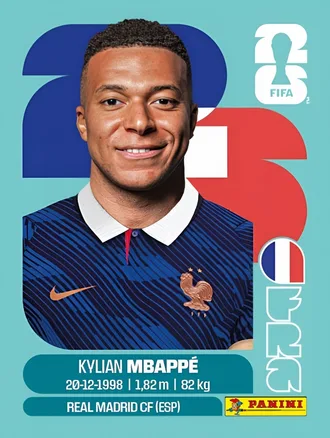 Figurinha oficial da Panini de Kylian Mbappé (França), Copa 2026