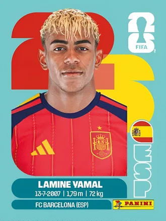 Figurinha oficial da Panini de Lamine Yamal (Espanha), Copa 2026
